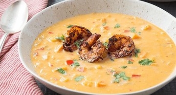 Spicy Corn Chowder with Shrimp & Sweet Potato